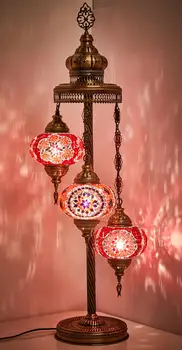 

3 Globes Turkish Moroccan Mosaic Bohemian Boho Colorful Table Bedside Lamp Light