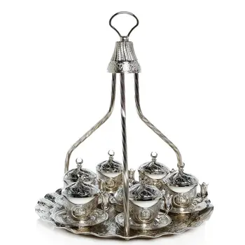 

Silver Turkish Coffee Set For Six People With High Tray