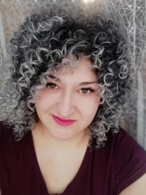 NNZES-peluca Afro rizada para mujeres negras, pelo largo sintético con flequillo, color negro y gris, 14 pulgadas