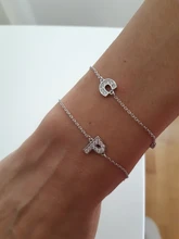 Pulsera de perlas de imitación de estrella de luna de ANENJERY pulsera de plata de ley 925 con gradiente de zirconia de piedra lunar para mujer S-B304