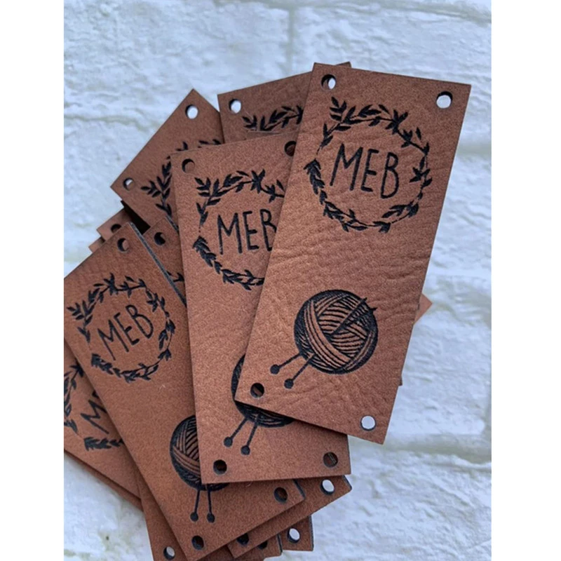 30pcs Personalised Leather Knitting labels with logo Handmade sewing label  for clothes crochet Folding engraved crafts item tags