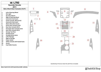 

Interior trim for Hyundai Sonata 2011-UP. Set L792.