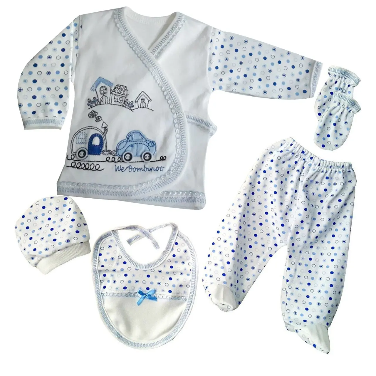 

Blue Trolley Polka Dot 5 Piece Hospital Output Set