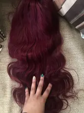 Peluca ondulada de cuerpo malayo transparente para mujeres negras, 99J, rojo borgoña, pelucas de cabello humano prearrancado, 180% de cabello Remy, peluca de encaje Frontal
