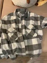 Loose Top Blouses Shirts Grey Plaid Pocket Chic Female Casual Fashion Women Ladies Streetwear