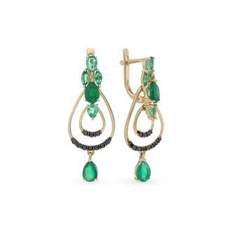 

Gold earrings with agate, diamonds and emeralds sunlight sample 585