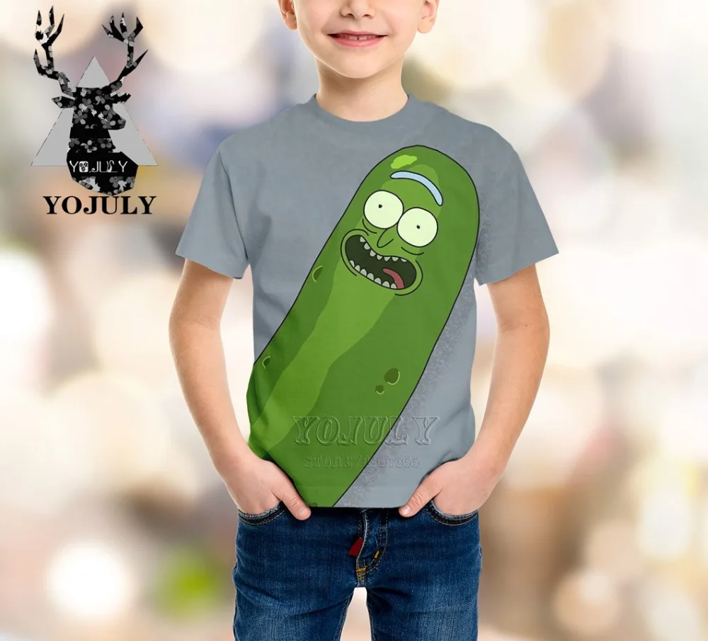 YOJULY pickle rick/футболка с 3D принтом Одежда для больших детей летние модные футболки для мальчиков и девочек-подростков детская одежда с круглым вырезом A382