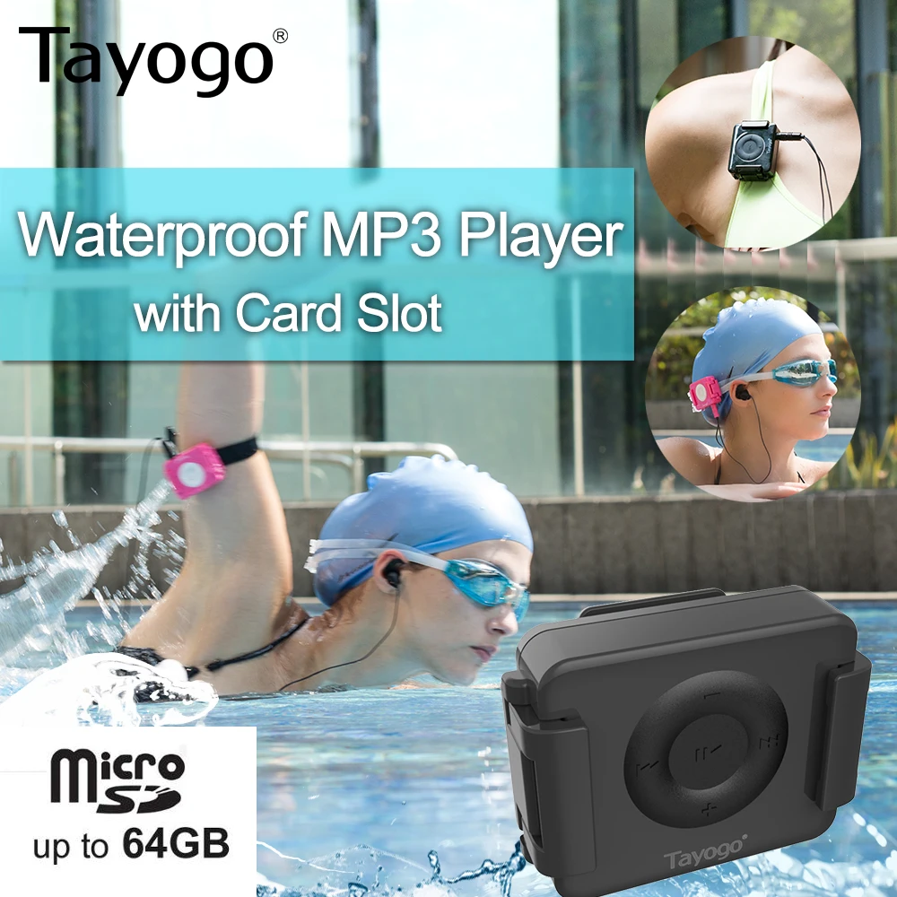 zune mp3 Tayogo C03 IPX8 Waterproof 64GB Mp3 Swimming Shuffle Build in Music Player with Card Slot with Shuffle Feature with Earphone microsoft zune