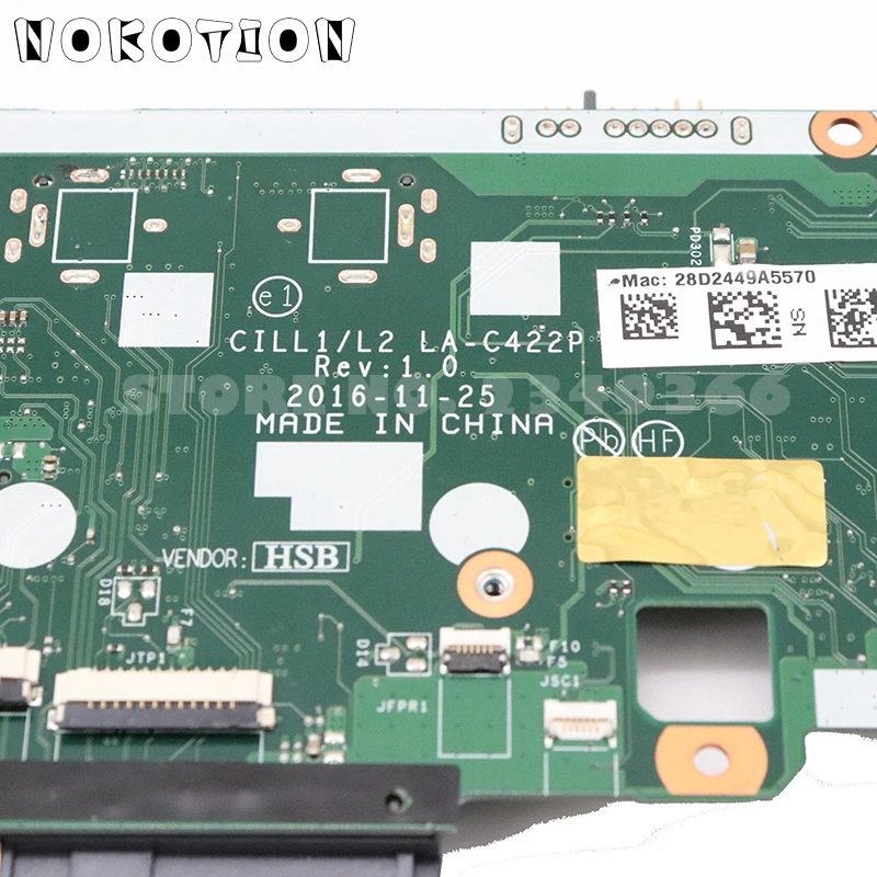 Best NOKOTION 01YR028 CILL1 L2 LA-C422P Mainboard For Lenovo ThinkPad L570 Laptop Motherboard SR2F1 I7-6