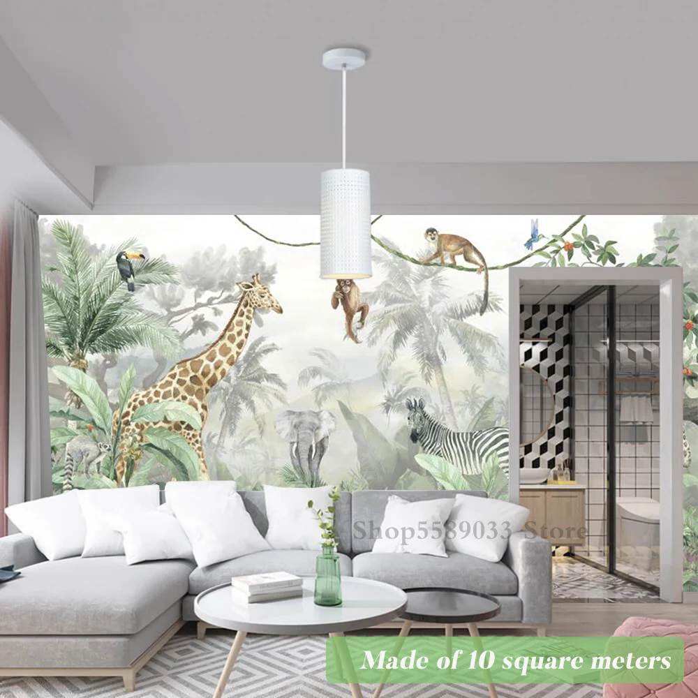 decorativo, estético estofamento mural, animais da selva,