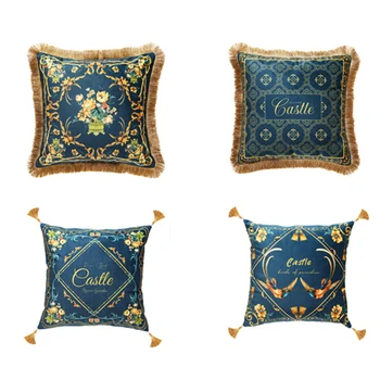 

Rococo Pattern Bird Of Paradise Cushion Cover Castel Print Velvet Square Pillow Case 18x18 Home Decor Cushion Pillow Case