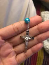 Perla de imitación de cuentas católica Rosario Católico comunión color plata alas colgantes del Crucifijo pulsera lindo regalo