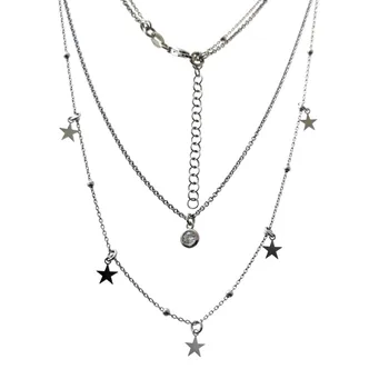 

Choker 925 Sterling silver m rhodium-plated double chain 42cm. Chatón chain 48cm combined Ball star