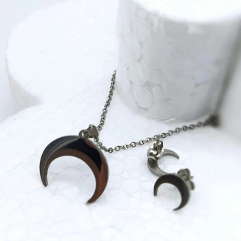 

Set for women, necklace and earrings inverted Moon in silver, stainless steel.