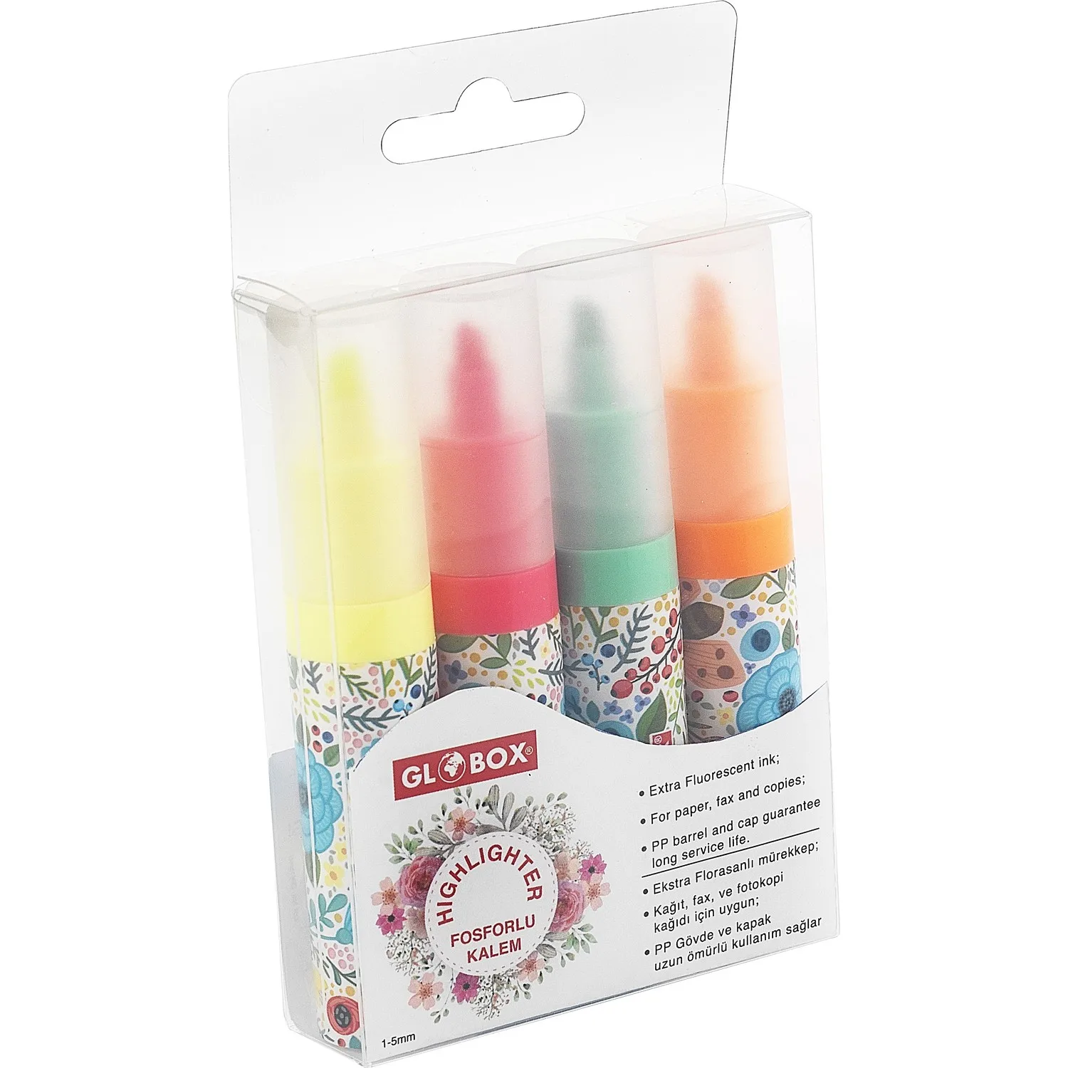 Globox Flower Printed 4'lü Highlighter Pen Long Lasting Use Marking and Painting Pen Fun Time Child Pencil fluttr effect marking time 1 cd