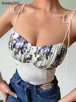 Floral Sleeveless Crop Top Women Sexy Cami Corsets Patchwork Summer Casual Streetwear Clothes