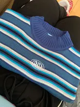 Harajuku-Jersey de algodón con rayas para mujer, Jersey largo y bonito de calle, 2018