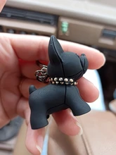Moda Punk llavero de Bulldog Francés de cuero de la PU perro llaveros para las mujeres bolso colgante joyas baratija del coche de los hombres, anillo de clave de la cadena