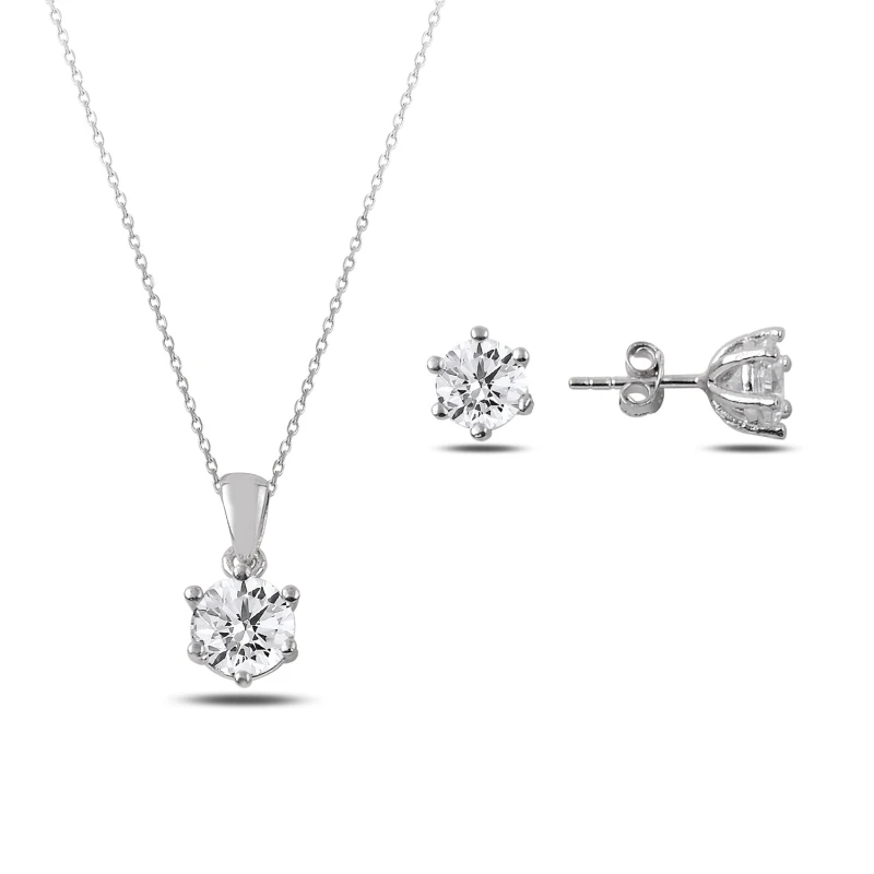 

Silver 925 Sterling Round Zircon Cubic Zirconia Solitaire Set