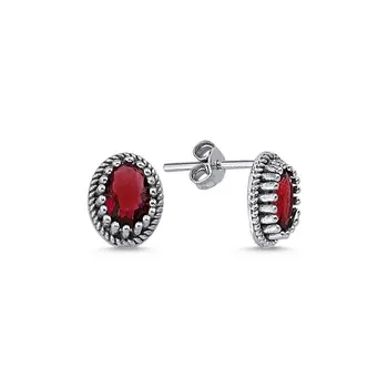 

Angemiel 925 Silver Oval Zircon Engagement Earrings-Ruby Zircon (Red)
