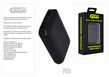 

Batería Powerbank 7800mAh Dual USB Salida 5V 2.1A/1A LED Indicador de Capacidad 3