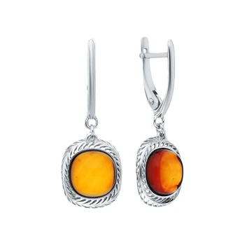 

Silver earrings with amber sunlight sample 925
