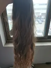 HENRY-Suarez Ombre marrón oscuro de agua a largo de la peluca de la onda de alta temperatura disfraz diario de Cosplay parte media peluca sintética para las mujeres Afro