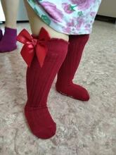 Calcetines con lazo para bebés recién nacidos, Calcetines antideslizantes de algodón con rizo, calcetines largos hasta la rodilla