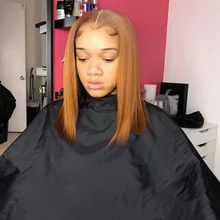 Jengibre Bob corto pelucas de cabello humano Rubio transparente peluca con malla frontal 13*1 Remy peruano recto naranja malla con división frente pelucas de cabello