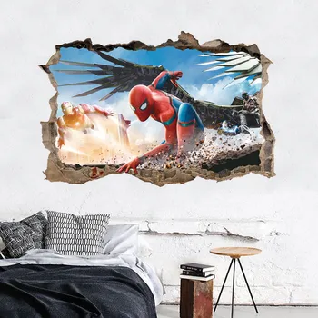 

Decorative Vinyls Sticker Wall Spider Man Super Hero Battlefield Wing Ready Posture Wallpapers Decals Kid Modern Home Decoration