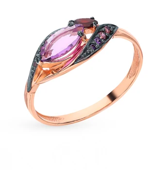 

Gold ring with amethyst, cubic zirconia and Garnet sunlight
