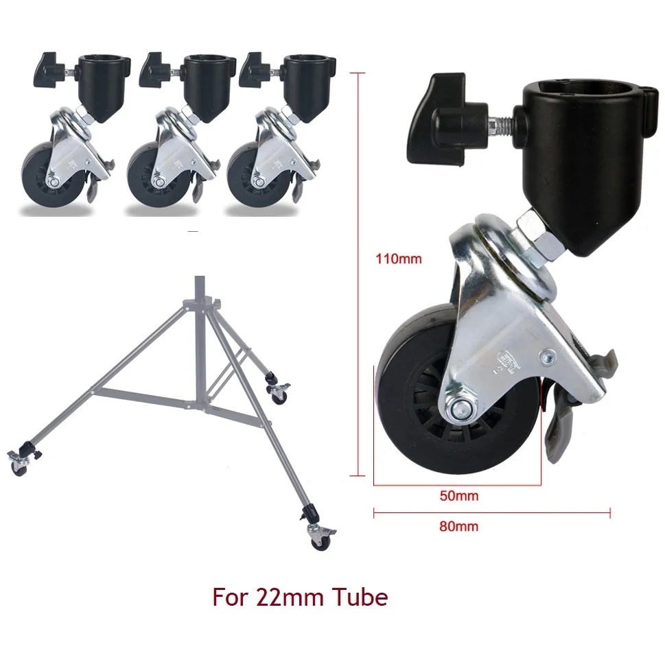 3 шт./партия " поворотное колесико Поворотное Колесо металлическое конструктивное резиновое основание с тормозами для осветительной стойки 22 мм ножка Фотостудия
