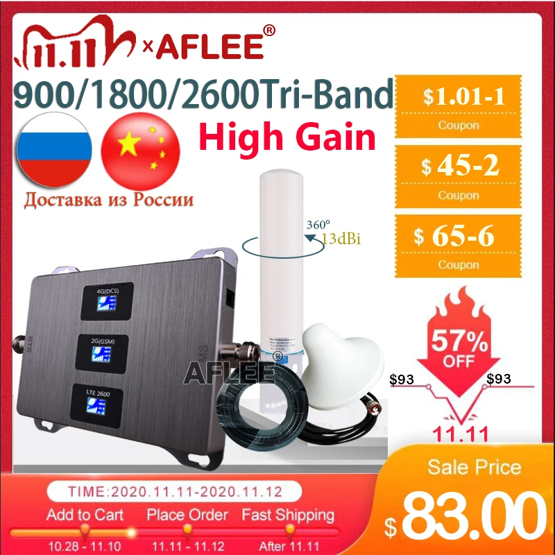 Cell Phone Cellular Amplifier 900 1800 2600 Tri