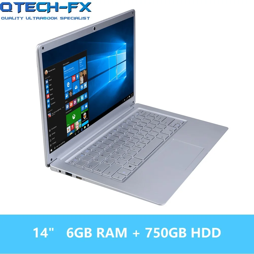 14-дюймовый ноутбук 1 ТБ/750 Гб HDD 6 ГБ Оперативная память Windows 10/7 быстрой зарядки Процессор Intel 4 Core Бизнес AZERTY Пособия по немецкому языку испанским и русским языками - Цвет: X14-750Silver