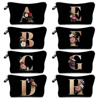 26 Initials Flower Cosmetic Bag A-Z Letter Makeup Bags Women Travel Bridesmaid Gift Ladies Portable Cosmetic Case Beauty Bag 1