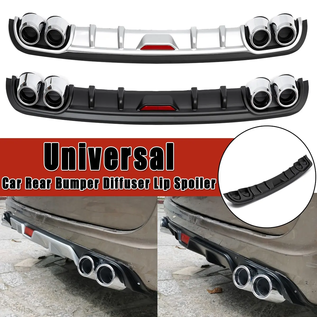 Universal Car Rear Bumper Diffuser Lip spoiler Canard Black ABS Plastic