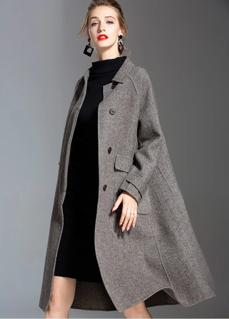 Obrix крутое Формальное Стильное женское пальто шерстяное квадратное пальто с длинным рукавом длиной до колена ТРАПЕЦИЕВИДНОЕ однобортное милое пальто с карманами
