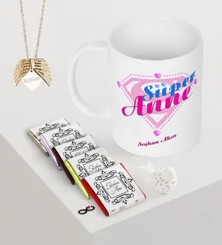 

Personalized Super Mom Mug Chocolate Angel Wing Necklace Seti-2
