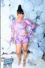 ANJAMANOR campanilla Sexy de manga de malla de las mujeres mono trajes de Club renacimiento estampado Vintage ajustado de manga larga mamelucos D37-CC18