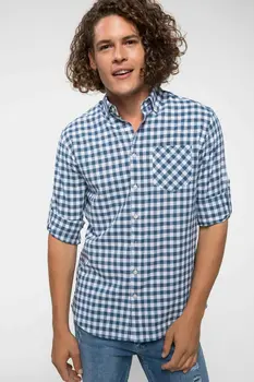 

DeFacto Fashion Casual Men Red Plaid Shirt Woven Top Long Sleeve Leisure Pocket Cotton Shirt Tops - I4654AZ18SM-I4654AZ18SM