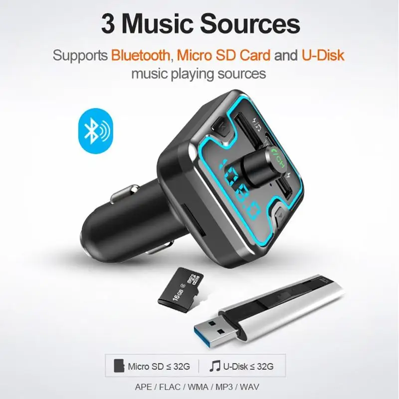 PD QC 3,0 автомобильный Bluetooth fm-передатчик с двумя портами usb зарядное устройство окружающий светодиодный светильник FM модулятор Handfree Автомобильный комплект аудио mp3-плеер