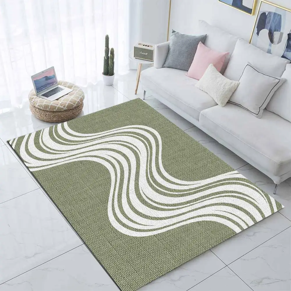 Еще зеленый белый с волнами и полосками линии 3d печать Нескользящая микрофибра Гостиная декоративный современный моющийся коврик