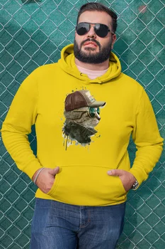 

Angemiel Wear Streetstyle Bespectacled Cat Yellow Men 'S Hooded Sweatshirt