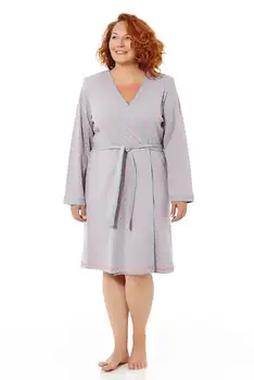 

Mabel Intimate Robe Women Long Sleeve Cross with Belt Grey Color and print undershirt Stars. Sizes Great