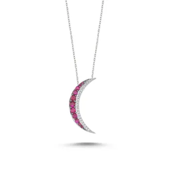 

Angemiel 925 Silver Zircon Stone Crescent Pendant-Rhodium Plated