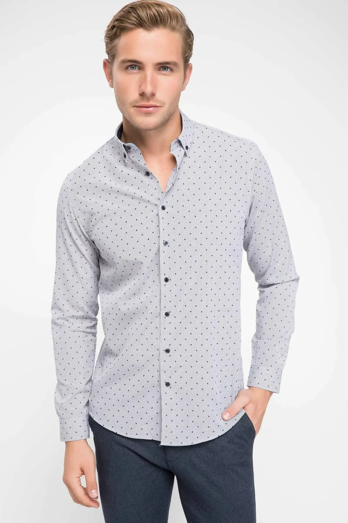 Мужские Shirt H1148AZ18AU с длинными рукавами DeFacto|Повседневные рубашки| |
