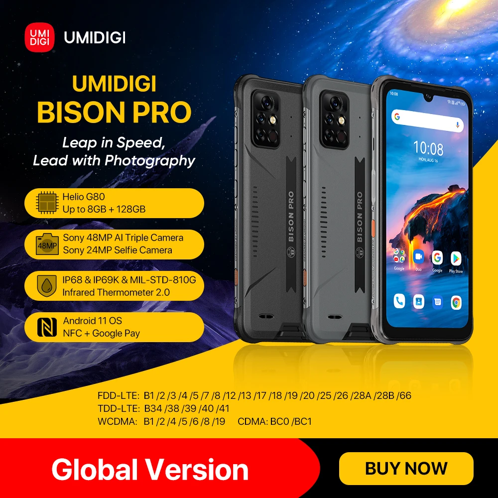 UMIDIGI BISON PRO Global Version Rugged Phone 128GB IP68 Helio G80 NFC 48MP Triple Camera 6.3"FHD+ 5000mAh Battery Smartphone best mobile poco