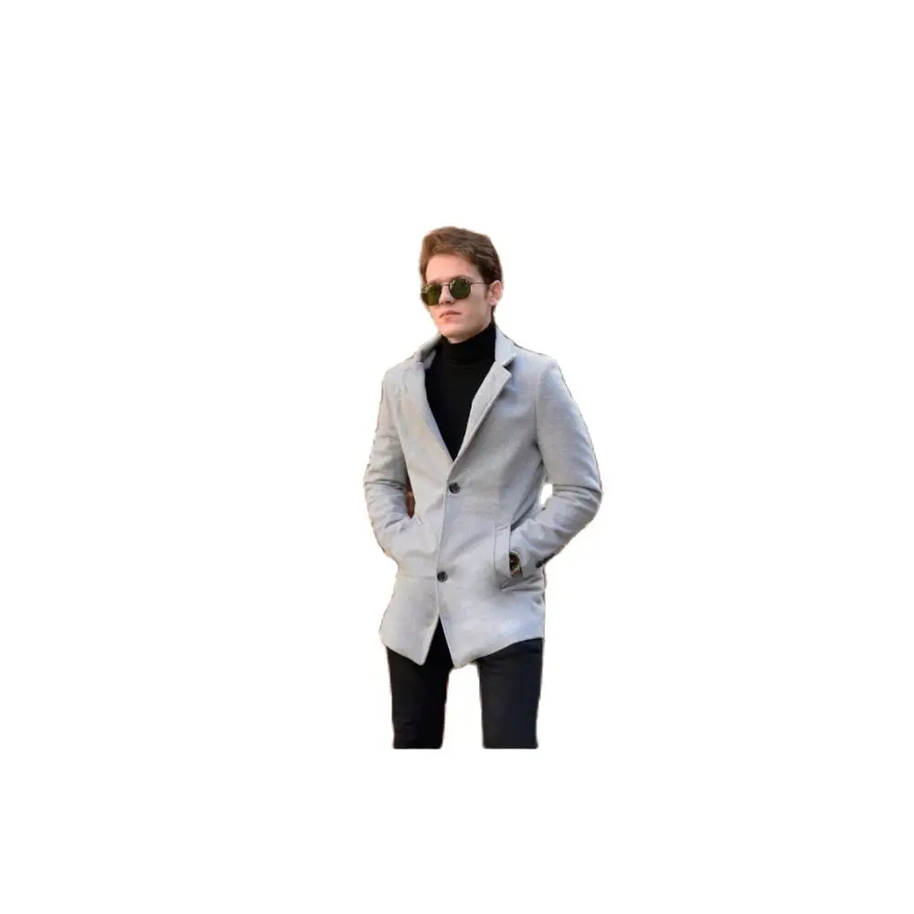 Men's Gray Cachet Coat 2021 Autumn Winter Season High Quality SlimFit RegularOuterwear Front Button Closure SleeveButtonDetailed