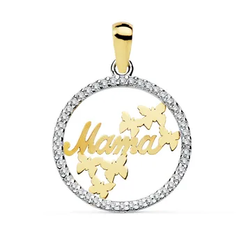 

18k gold pendant two-color 16mm. MOM fence zircons [AB8816]