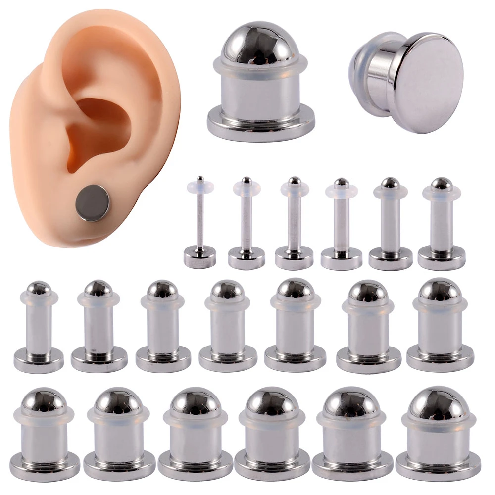 PAIR Mirror Surface Cylinder Ear Plugs Surgical Steel Ear Gauges
